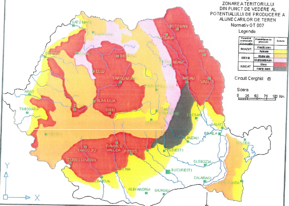 MuresRing, zonarea României ținându-se cont de predispoziția la alunecări de teren