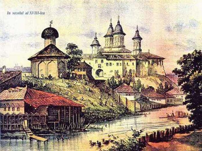 În prim plan Mănăstirea Radu Vodă, în plan secund Mănăstirea Mihai Vodă